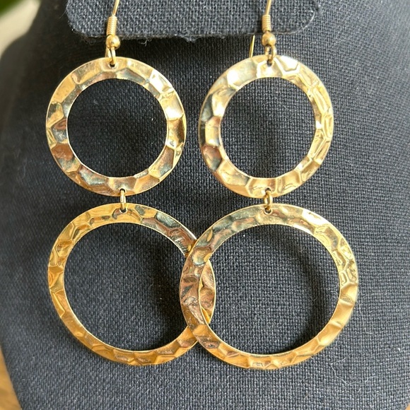 Double Hoop Gold Hammered Earrings - Picture 4 of 4